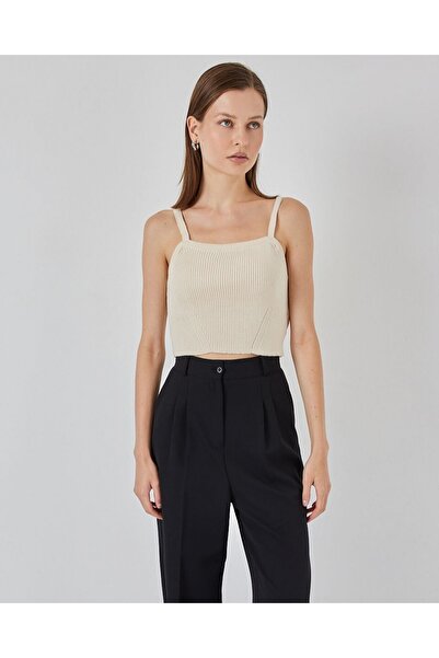 Modamorfo Γυναικεία Crop Top Μπλούζα με λουράκι 15934 - Κρεμ