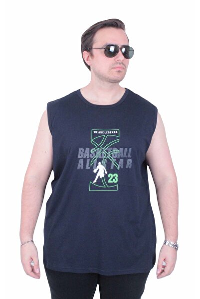 Starbattal Large Size Printed Sleeveless T-Shirt Basketball 26123 Navy Blue
