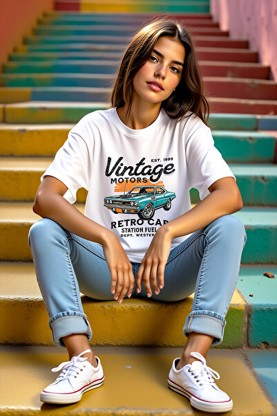 MODEX STYLE Premium %100 Pamuk Unisex Oversize Tişört Vintage Araba Baskılı S...