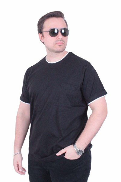 Starbattal Men's Large Size Crew Neck T-Shirt with Pockets 26143 Black