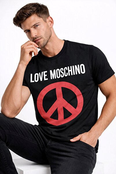 Love Moschino تي شيرت بشعار السلام كبير الحجم مصنوع من القطن بنسبة 100%