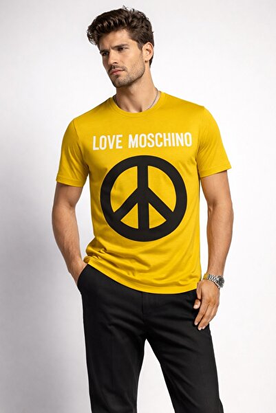 Love Moschino تي شيرت بشعار السلام كبير الحجم مصنوع من القطن بنسبة 100%
