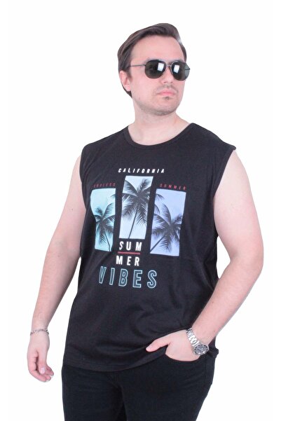 Starbattal Plus Size Printed Sleeveless T-Shirt Summer Vibes 26125 Black