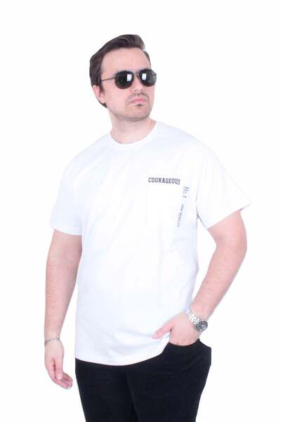 Starbattal Men's Large Size Crew Neck T-Shirt Courageous 26146 White