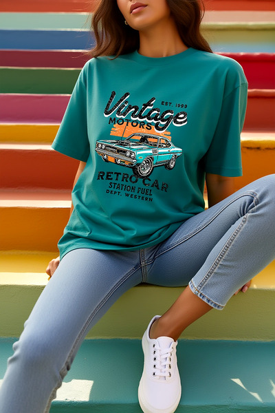 MODEX STYLE Premium 100% Cotton Unisex Oversize T-Shirt Vintage Car Printed L...