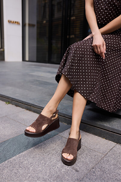 ANGELİNA JONES Moro Women's Brown Genuine Leather Suede Padded Sole Sandals