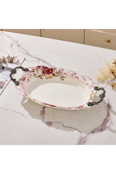 Malooki Οβάλ πορσελάνινο μπολ σερβιρίσματος, με vintage floral σχέδιο, με μετ...