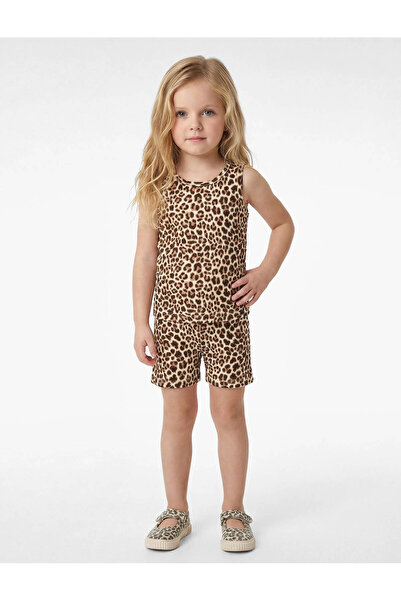 Koton Leopard Patterned Beige Baby Girl Top and Bottom Set 6Smg10030Ak