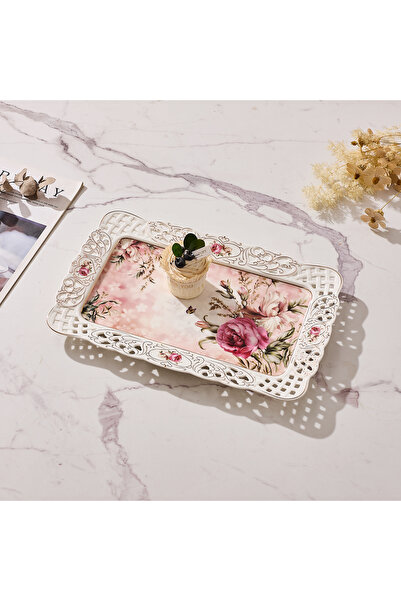 Malooki Πορσελάνινος δίσκος σερβιρίσματος με vintage φλοράλ σχέδιο, με διάτρη...