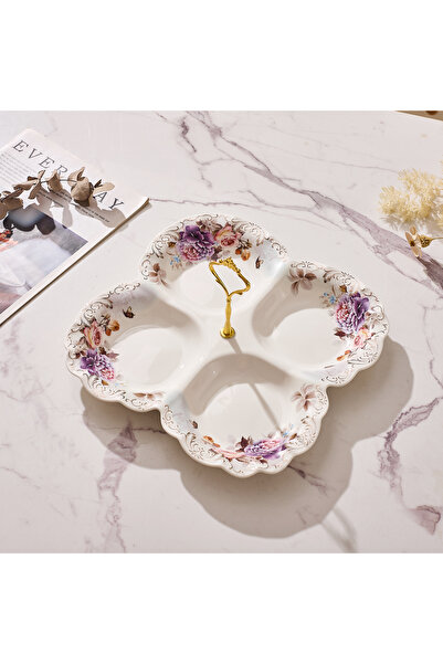 Malooki Πορσελάνινη πιατέλα τεσσάρων τμημάτων, με παλαιωμένο floral σχέδιο, χ...