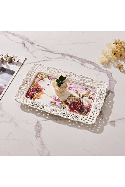 Malooki Πορσελάνινος δίσκος σερβιρίσματος με vintage φλοράλ σχέδιο, με διάτρη...