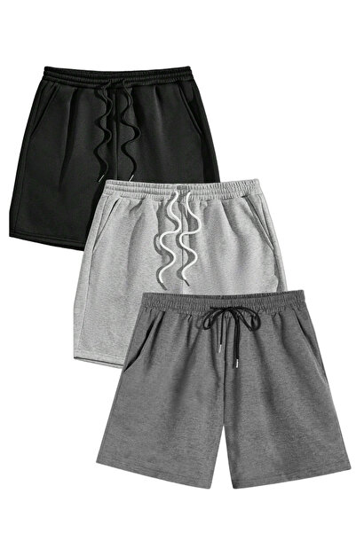 SURMARİ Σετ 3 άνετα αθλητικά σορτς Unisex χτενισμένα βαμβακερά