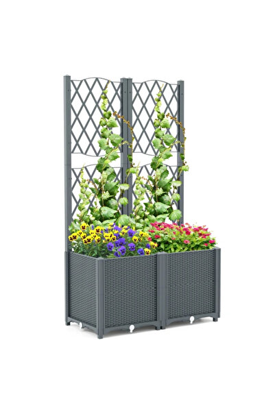 COSTWAY Gray Planter with Pergola for Climbing Plants 80x40x140 cm