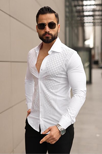 BAYIM Black Panthers Erkek Slim Fit Taş İşlemeli Likralı Uzun Kollu Gömlek