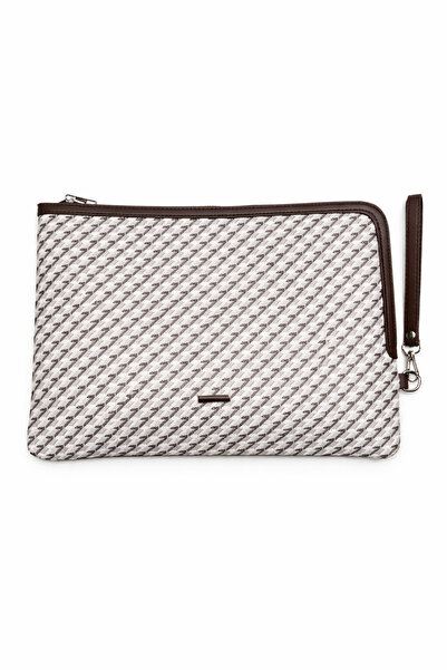 SHIKIRTI Καφέ γυναικεία τσάντα πορτφόλιο και τσάντα συμπλέκτη με μοτίβο ζιγκ-...