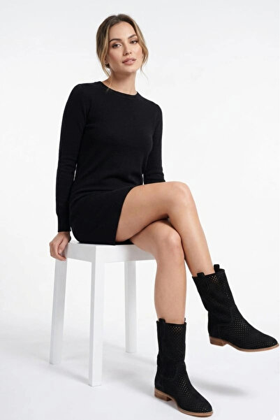 Miss Mitto Women's Black Laser-Cut Hole Detailed Casual Comfortable and Styli...