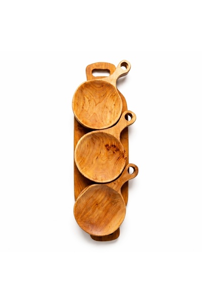 OEM Σετ σερβιρίσματος 4 τεμαχίων, από μασίφ ξύλο, 3 στρογγυλά πιατέλες με λαβ...