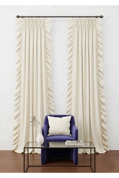 Madame Dower Κουρτίνα φόντου από λινό ύφασμα με βολάν σε σχέδιο πανιερίφυλλου...