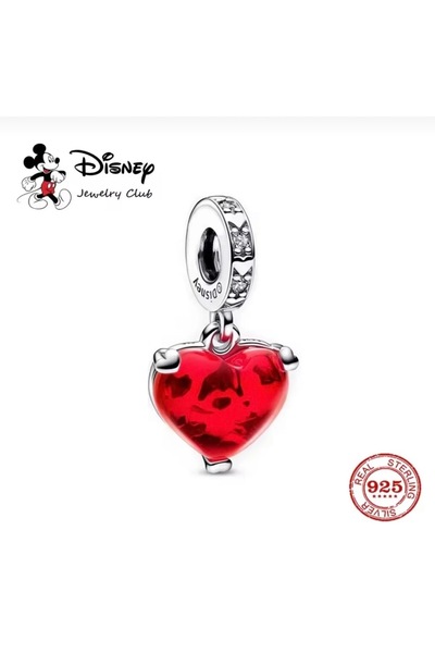 POSEİDONS JEWELLERY قلادة ديزني ميكي وميني ماوس من زجاج مورانو الأحمر S925