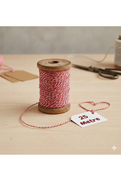 Çınar Aksesuar Δίχρωμο κορδόνι 25 μέτρων Marteniçka - Κόκκινο Λευκό Κορδόνι Ζ...