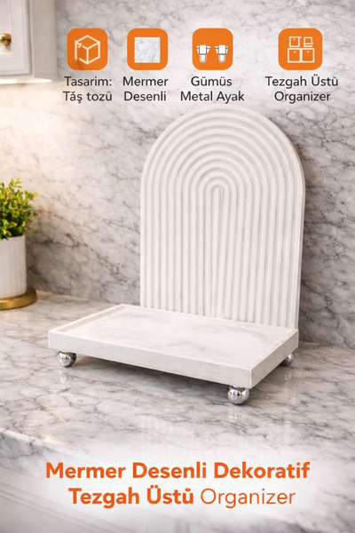 lufen deco Mermer Desenli Beton Ayakli Yağdanlık Altlığı Dekoratif Tezgah Üst...