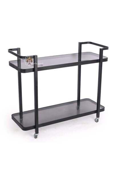 terndat Two-Tier Serving Cart with Black Iron Base and Transparent Glass Top