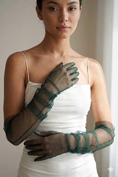 Hobigram Avelisse Couture Πλήρως Τούλινα Σμαραγδί Πράσινα Γάντια – Κομψό Αξεσ...