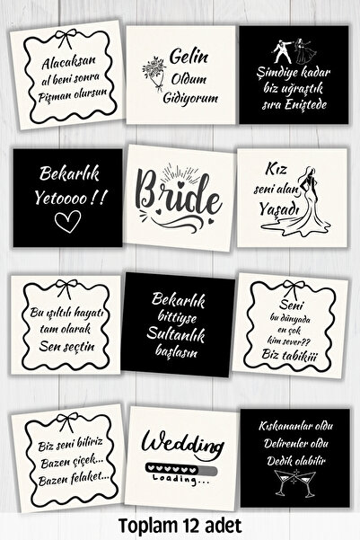 Metranya Bekarlığa Veda Partisi Motto Kartları 12 Adet Bride To Be Gelin Nedi...