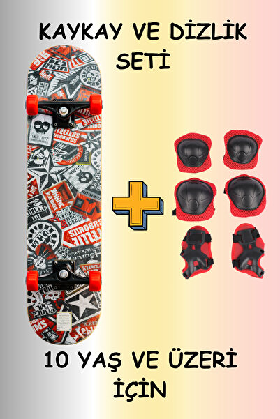 düşler oyuncak dünyası Üstü Zımparalı Ahşap Kaykay 80 cm ve Dizlik Dirseklik ...