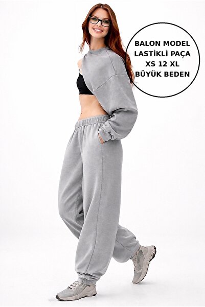 BSBSPOR Yazlık Balon Model Lastikli Geniş Paça Rahat Oversize Baggy Siyah Gri...