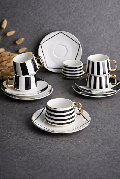 LUCKY CLOVER Stylish Design 6-Piece Porcelain Coffee Cup Set
