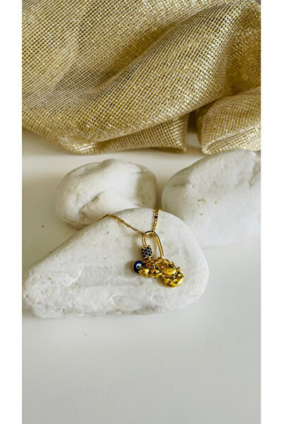 Casa D or Jewelry Lotus Çiçek Mavi Zirkon Charmlı Maneki Neko Gold Renk Şans ...