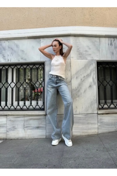 Orions Collection Λεπτομερής πλύση, φαρδύ τζιν με ρετρό μπλε χιονισμένο φινίρ...