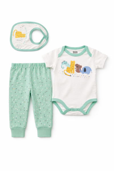 cutie baby Baby Clothes 3Pcs Set for Newborn Boys, Set of Bodysuit, Pants, Bib