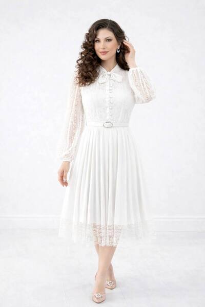 rengamoda Γυναικείο φόρεμα με μανίκια μπαλόνι, δεμένο στο λαιμό, με κουμπιά, ...