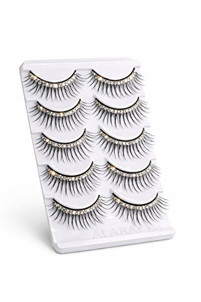 alaraycosmetics Taşlı Takma Kirpik 5 Çift Işıltılı Üst Bant Kristal Taş Özel ...