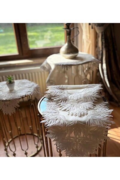 Ceki Home Σετ Σαλονιού με Ράνερ, Λινά Είδη Γαλλικής Δαντέλας, Προϊόντα Προίκω...