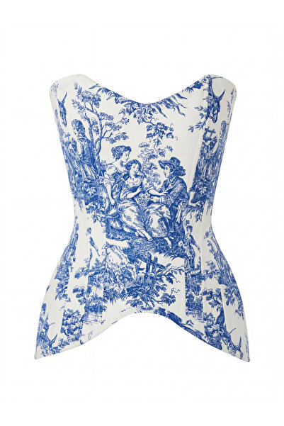 EZOP Vintage Patterned Design Blue Corset Bustier