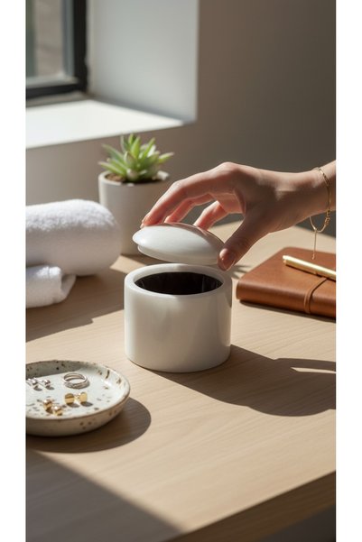Polen Stone صندوق مجوهرات وإكسسوارات بغطاء من الرخام الأبيض الطبيعي 100% - 7x6 سم