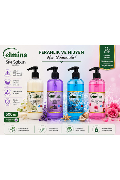 Elmina Sivi Sabun 500ml 4 Lu Set Ocean White Soap Rose Lavender
