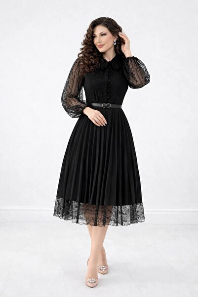 rengamoda Γυναικείο φόρεμα με μανίκια μπαλόνι, δεμένο στο λαιμό, με κουμπιά, ...