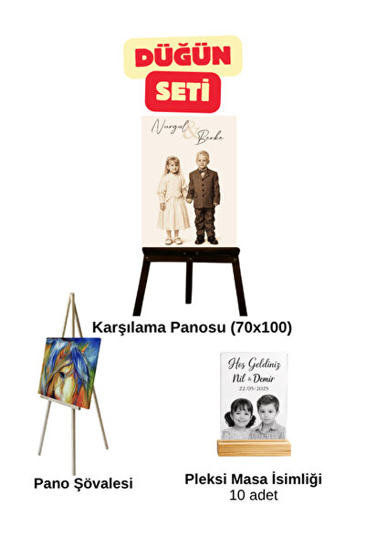photonom Düğün Salonu Seti - Çocukluk Karşılama Panosu 70x100- Pleksi Masa İs...