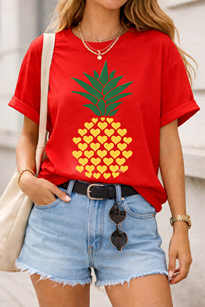 ArtYus Μπλουζάκι Unisex Oversize με σχέδιο καρδιάς και στάμπα ανανά – Βαμβακε...
