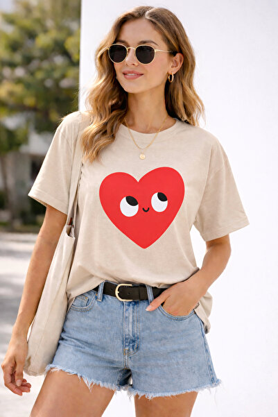 ArtYus Χαριτωμένο μπλουζάκι Unisex Oversize με στάμπα καρδιάς και μάτι – Βαμβ...