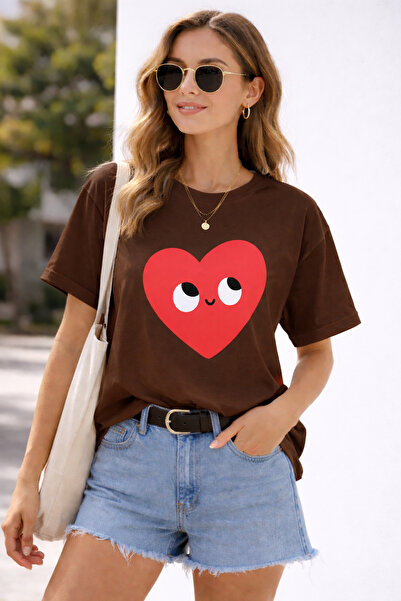 ArtYus Χαριτωμένο μπλουζάκι Unisex Oversize με στάμπα καρδιάς και μάτι – Βαμβ...