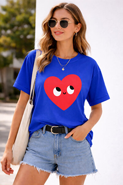 ArtYus Χαριτωμένο μπλουζάκι Unisex Oversize με στάμπα καρδιάς και μάτι – Βαμβ...