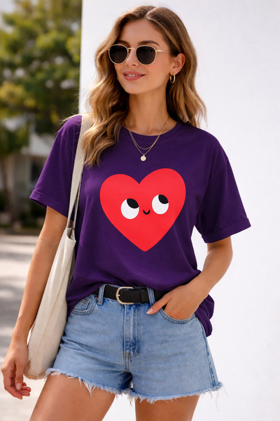 ArtYus Χαριτωμένο μπλουζάκι Unisex Oversize με στάμπα καρδιάς και μάτια – Βαμ...