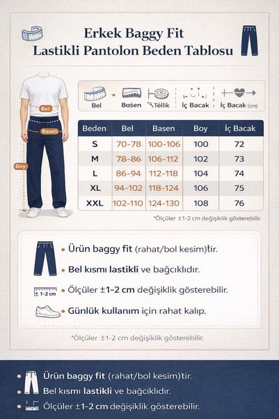 ÇATLI FASHİON Men's Baggy Fit Elastic Waist Relaxed Cut Oysho Fabric Trousers