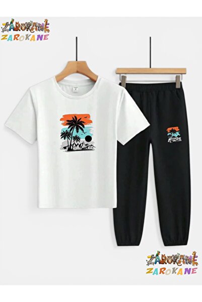 ZAROKANE Palm Tree and Coast Visual Printed Top and Bottom Tracksuit/T-Shirt ...