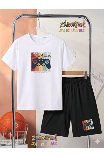 ZAROKANE Gamer Konsol Printed Top-Bottom Shorts/T-Shirt Two-Piece Summer Chil...